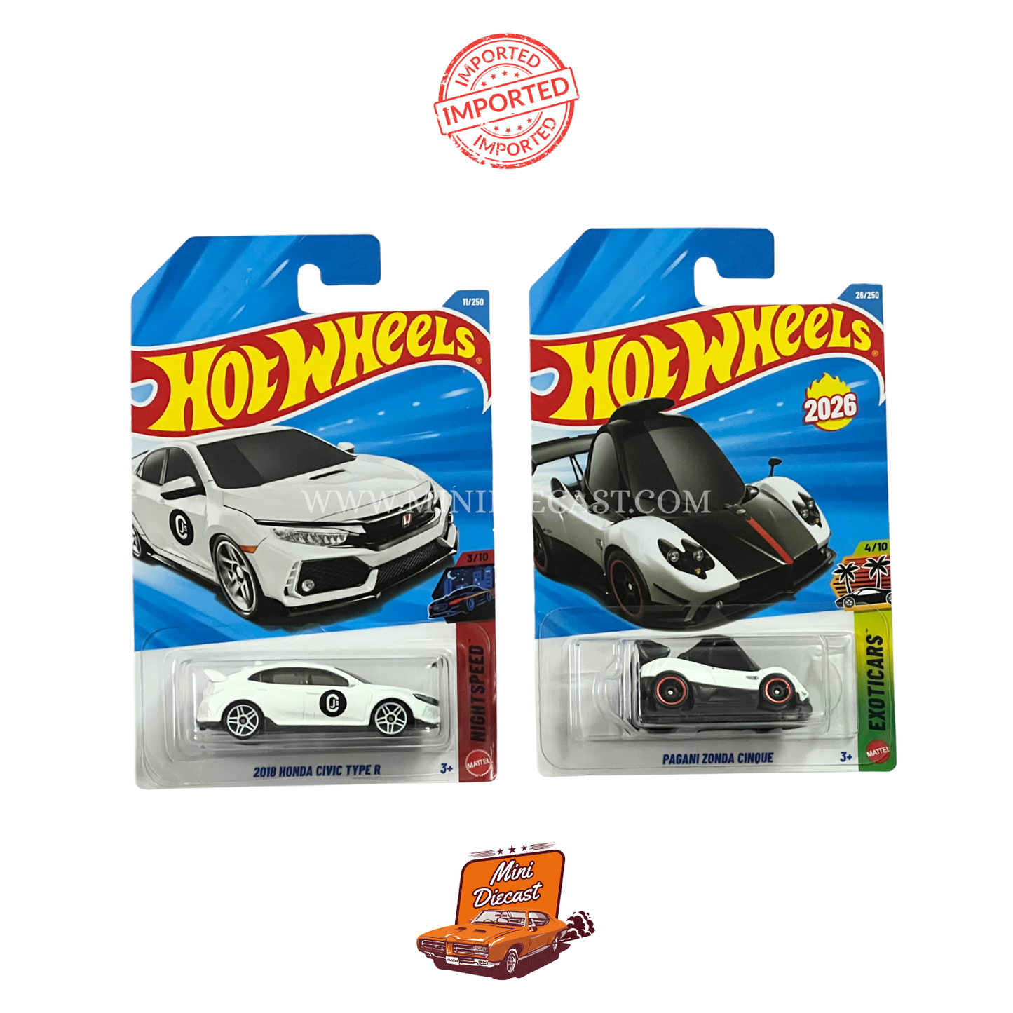 Hot Wheels Mainline (Set of 2) – 2018 Honda Civic Type R / Pagani Zonda Cinque (Imported)