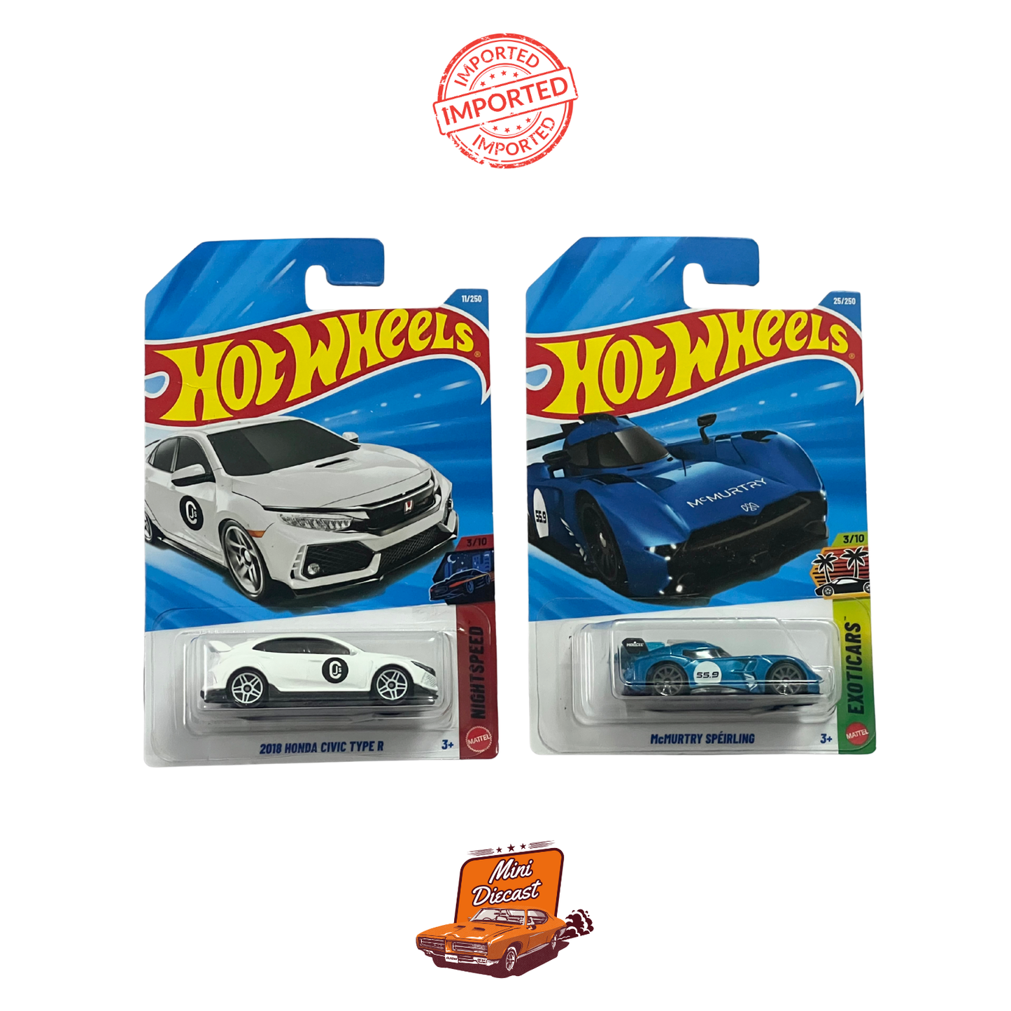 Hot Wheels Mainline (Set of 2) – 2018 Honda Civic Type R / McMurtry Spéirling (Imported)