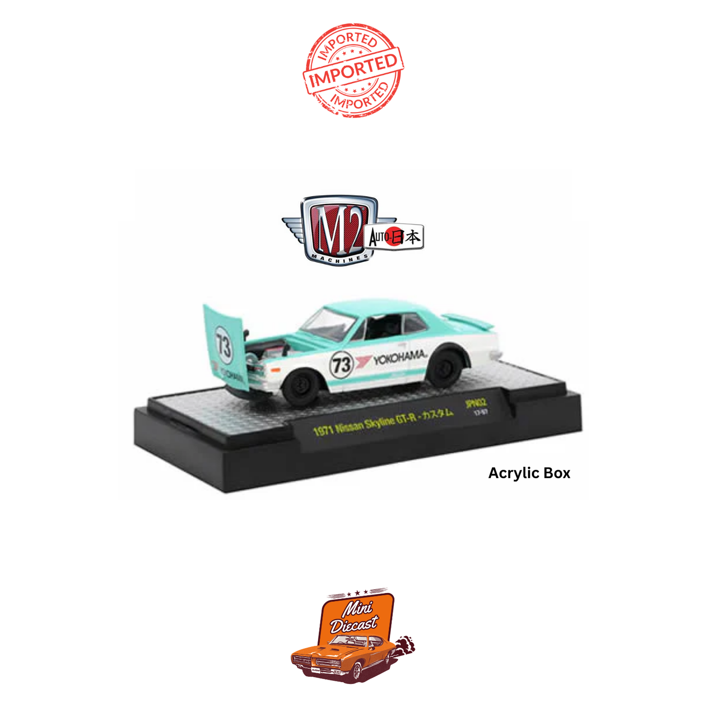 M2 Machines Auto Japan 1971 Nissan Skyline GT-R (Yokohama White With Turquoise Stripe)