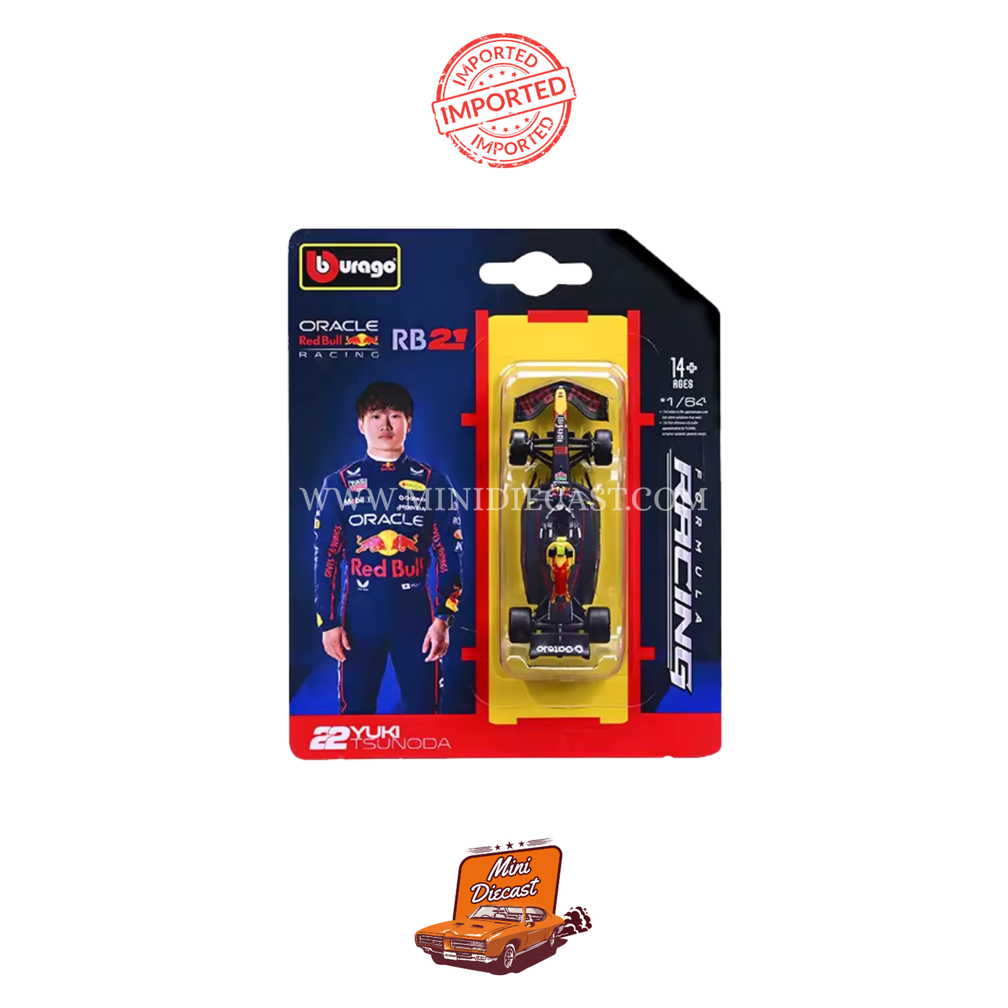 Bburago F1 1:64 Scale – Oracle Red Bull Racing RB21 #22 Yuki Tsunoda (Imported)