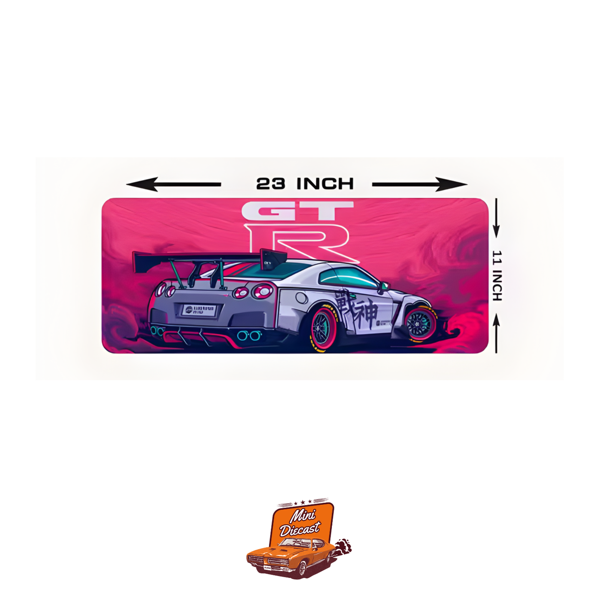 Car Design Printed Mat – JDM Style Theme (Grey Car / Dark Pink Background)