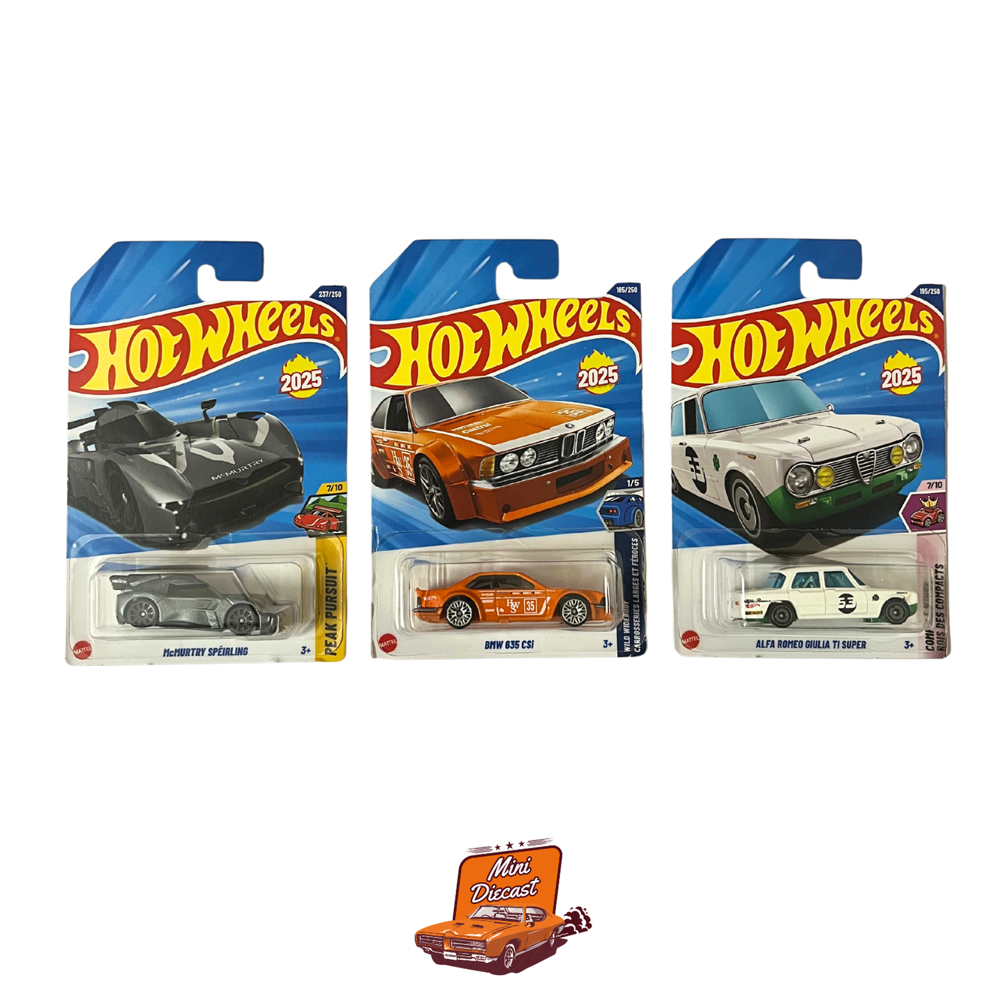 Hot Wheels Mainline (Set of 3) – McMurtry Spéirling / BMW 635 CSi / Alfa Romeo Giulia TI Super