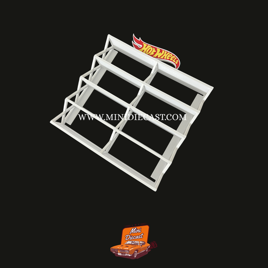 Hot Wheels 10 Rack Stand with Logo (White) (1:64 Scale Cars)