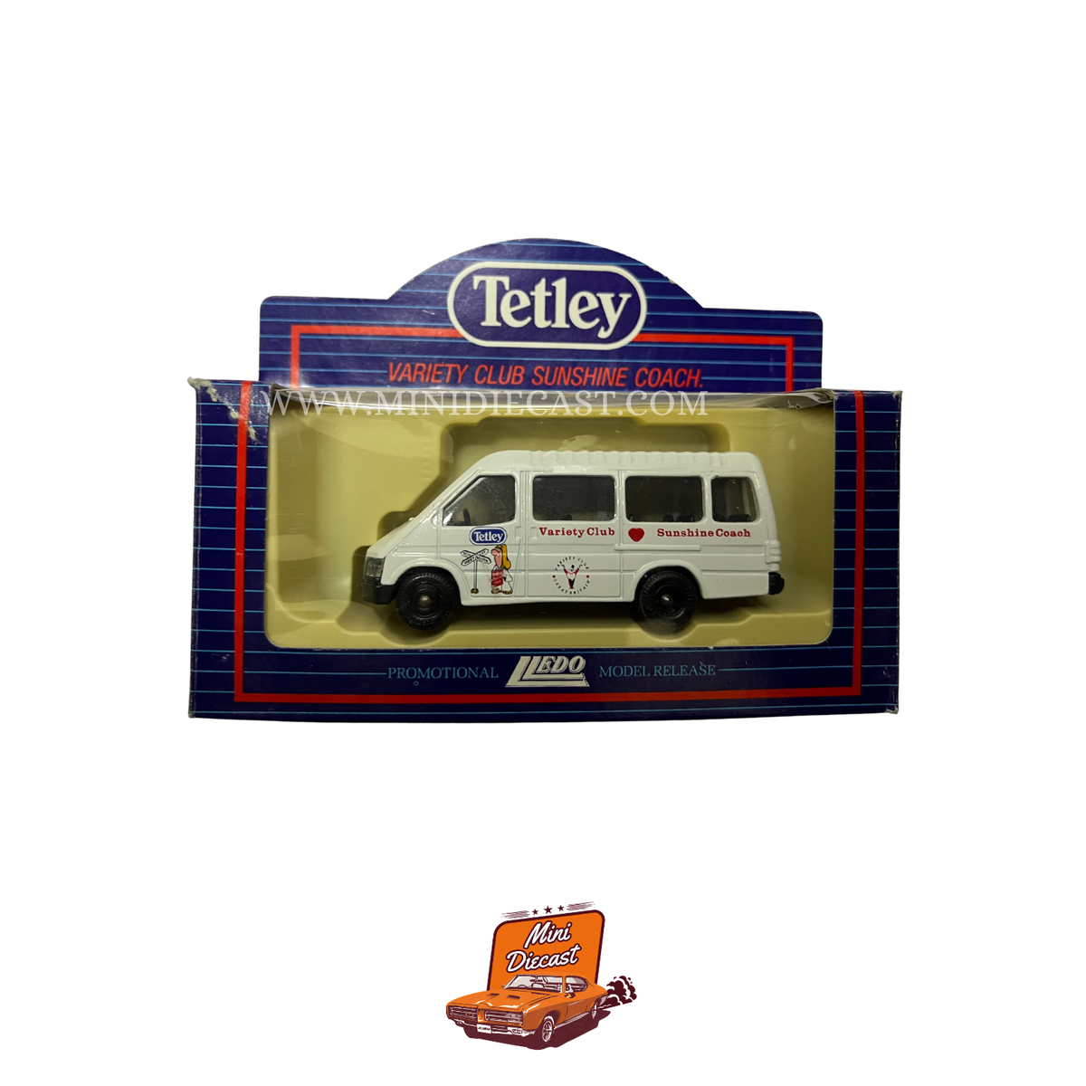 Lledo Days Gone Vintage Models Promotional Model 100 1991 Ford Transit Minibus Variety Club of G.B. Sunshine Coach – vintage Lledo Days Gone diecast model, SKU LDGB6-82; box condition Mild Creasing