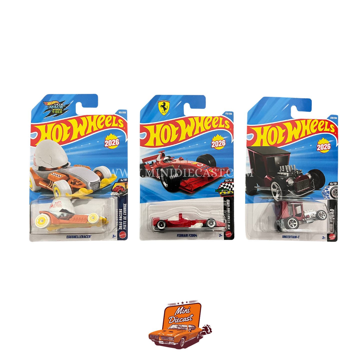 Hot Wheels Mainline (Set of 3) – Eggsheller / Racer / Ferrari F2004 / Uncertain-T