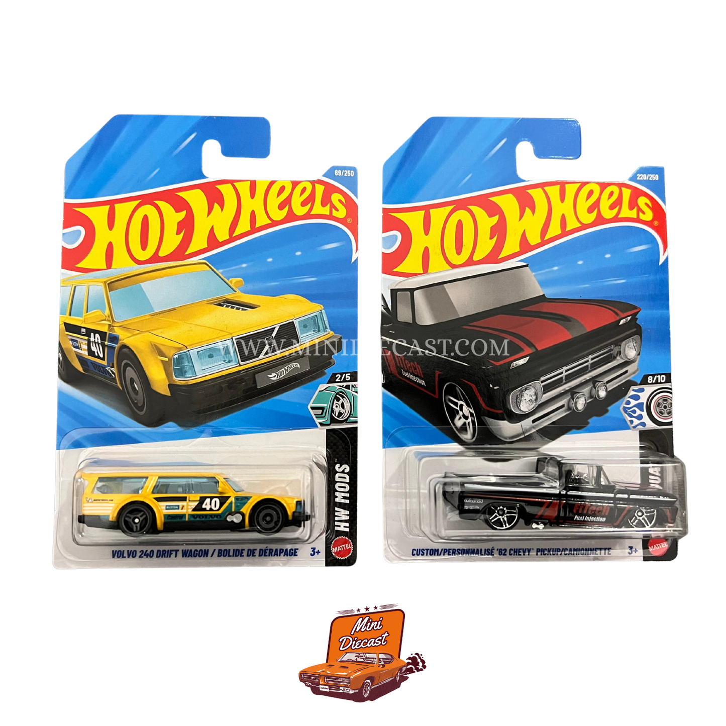Hot Wheels Mainline (Set of 2) – Volvo 240 Drift Wagon / Custom '62 Chevy Pickup