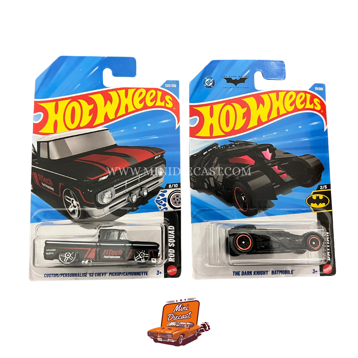 Hot Wheels Mainline (Set of 2) – Custom '62 Chevy Pickup / The Dark Knight Batmobile