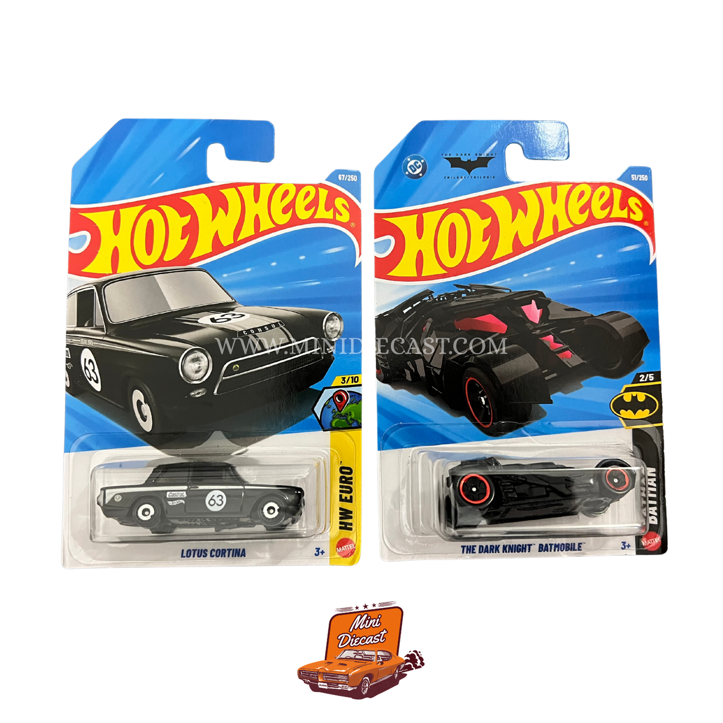 Hot Wheels Mainline (Set of 2) – Lotus Cortina / The Dark Knight Batmobile