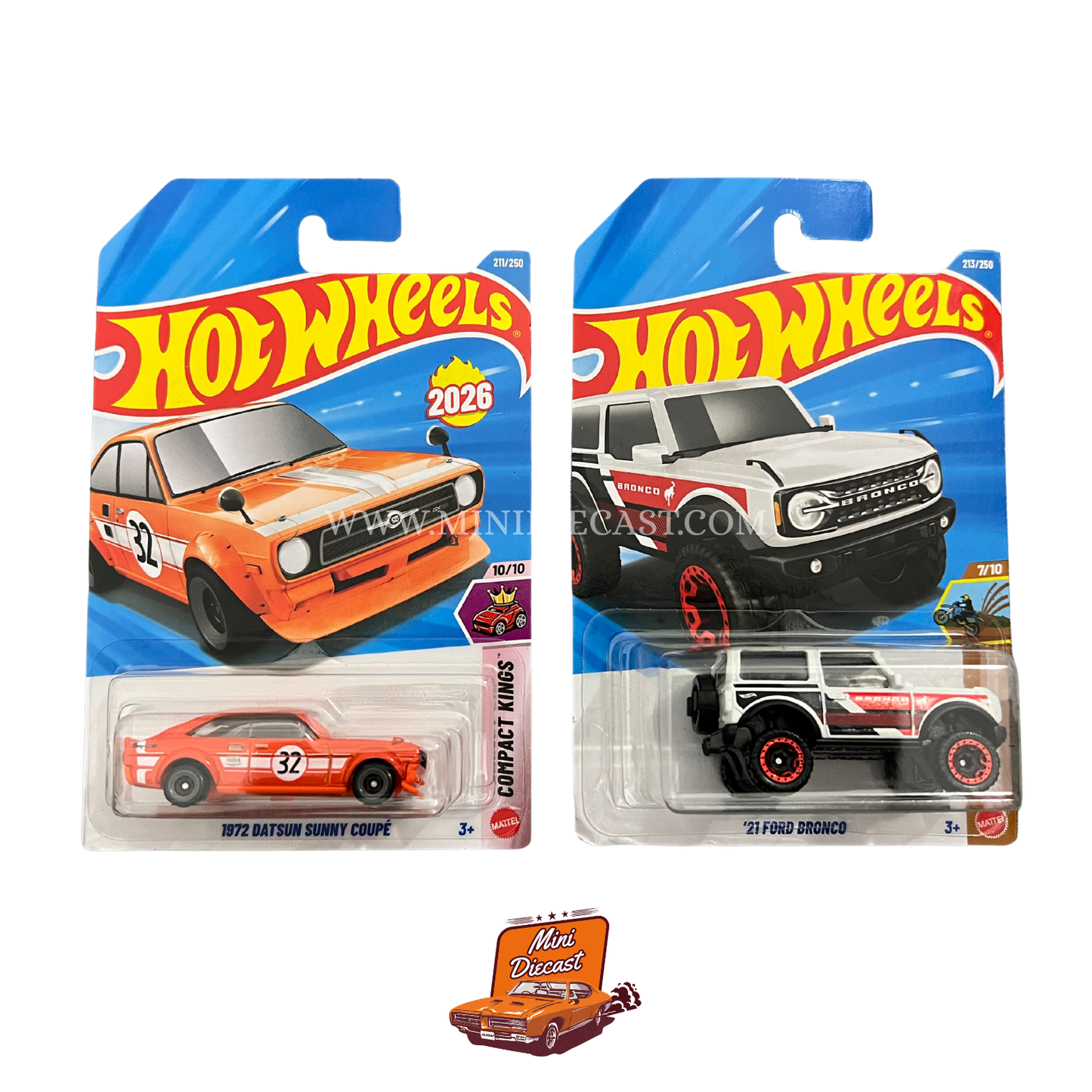 Hot Wheels Mainline (Set of 2) – 1972 Datsun Sunny Coupé / '21 Ford Bronco