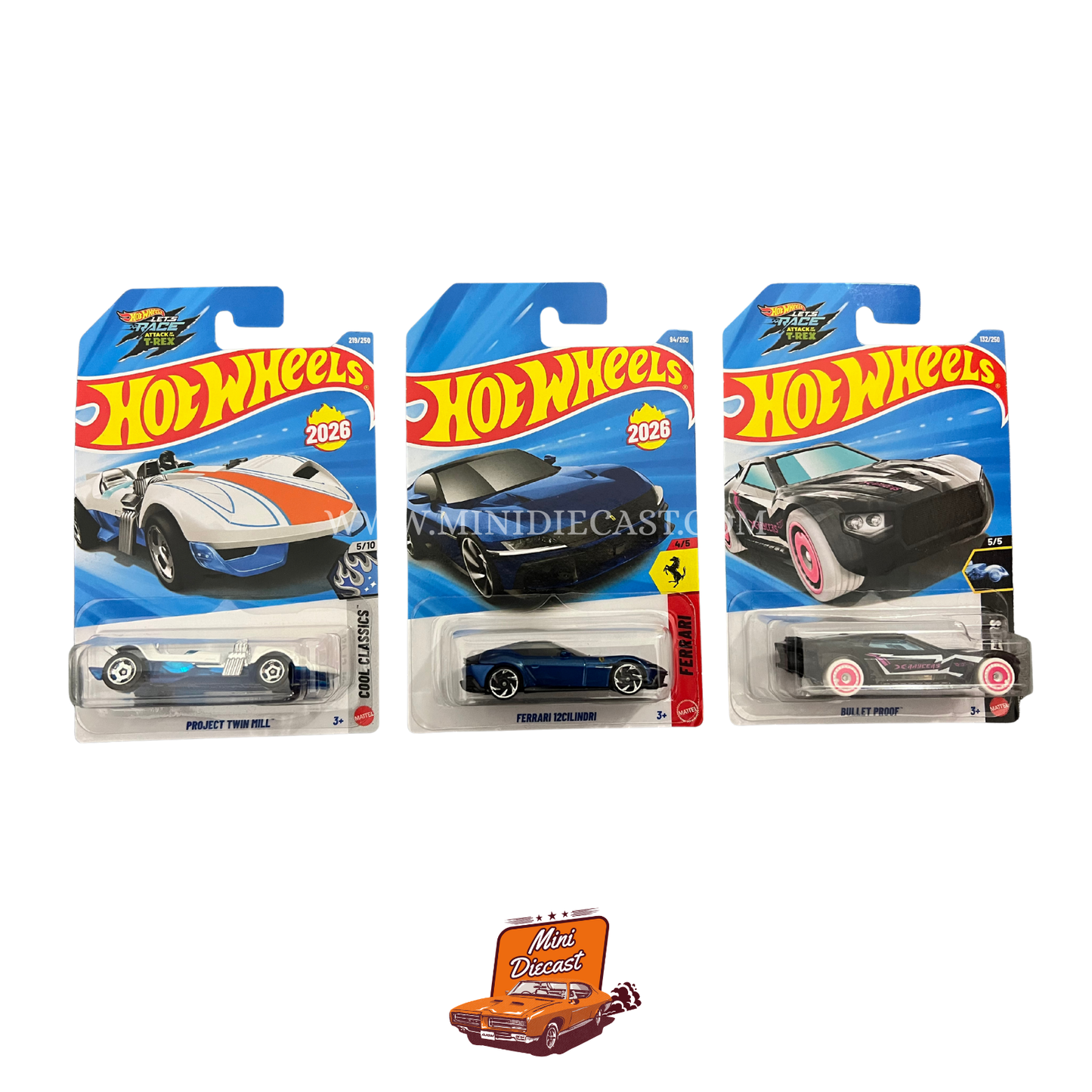 Hot Wheels Mainline (Set of 3) – Project Twin Mill / Ferrari 12Cilindri / Bullet Proof