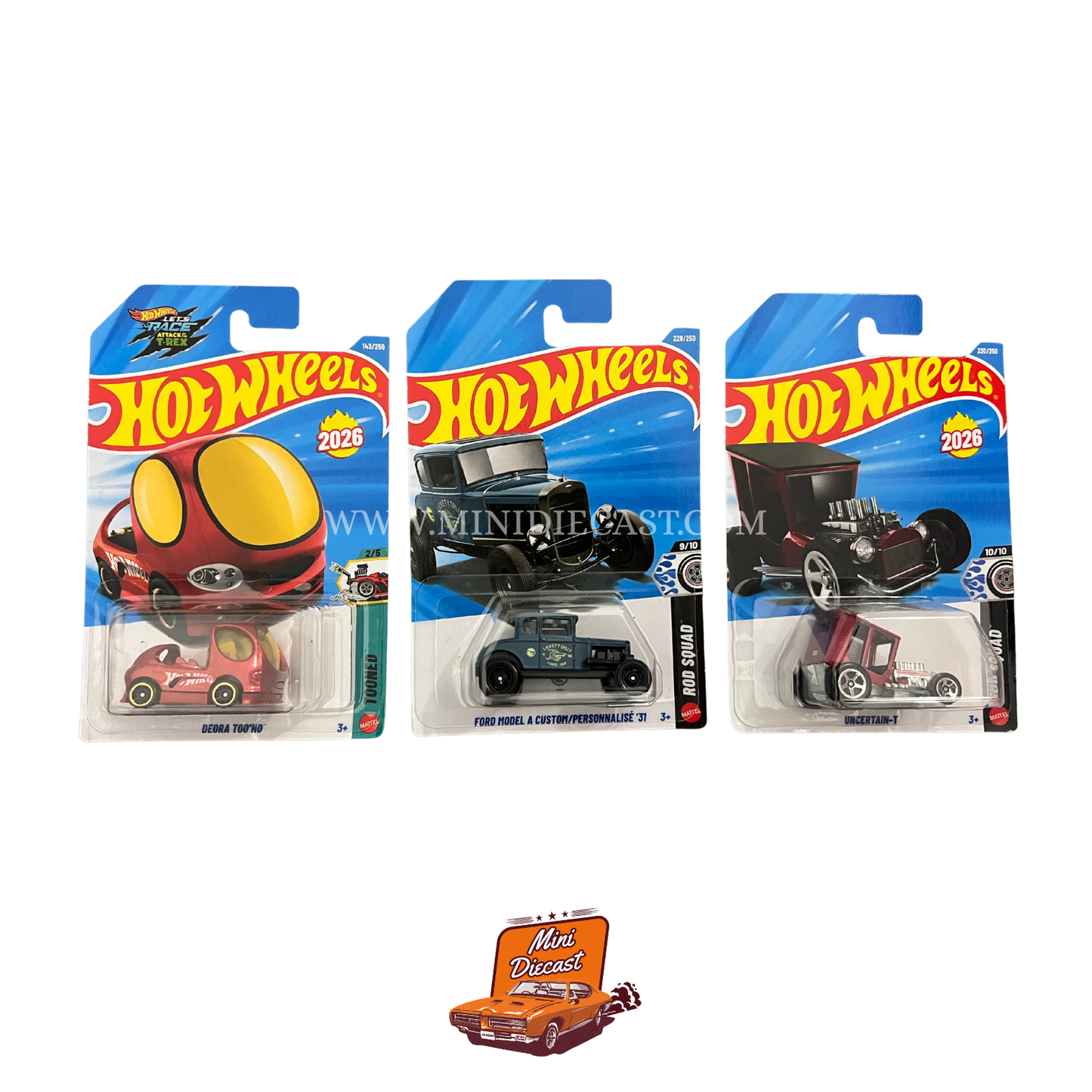 Hot Wheels Mainline (Set of 3) – Deora Too'nd / Ford Model A Custom '37 (TH) / Uncertain-T