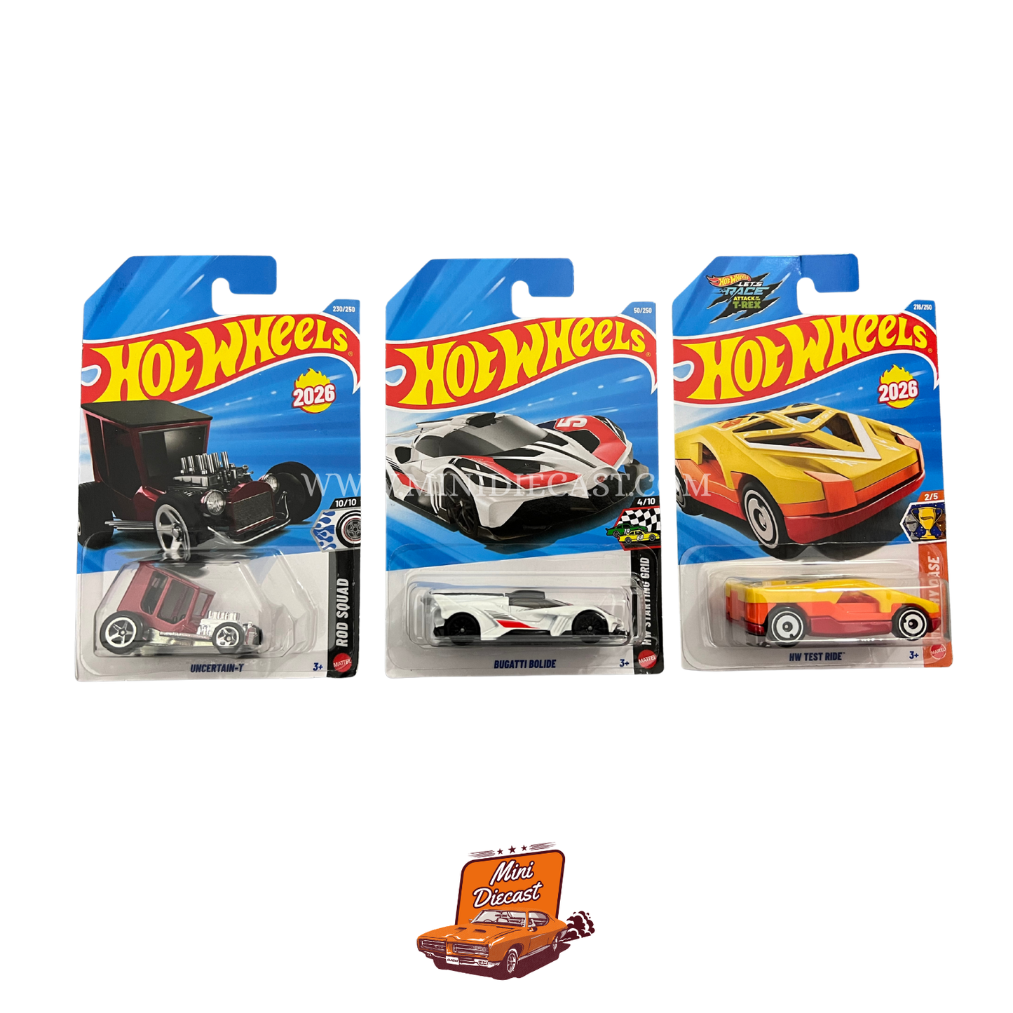 Hot Wheels Mainline (Set of 3) – Uncertain-T / Bugatti Bolide / HW Test Ride