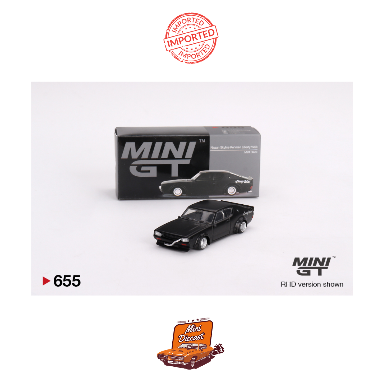 Mini GT #655 Nissan Skyline Kenmeri Liberty Walk (Matt Black)