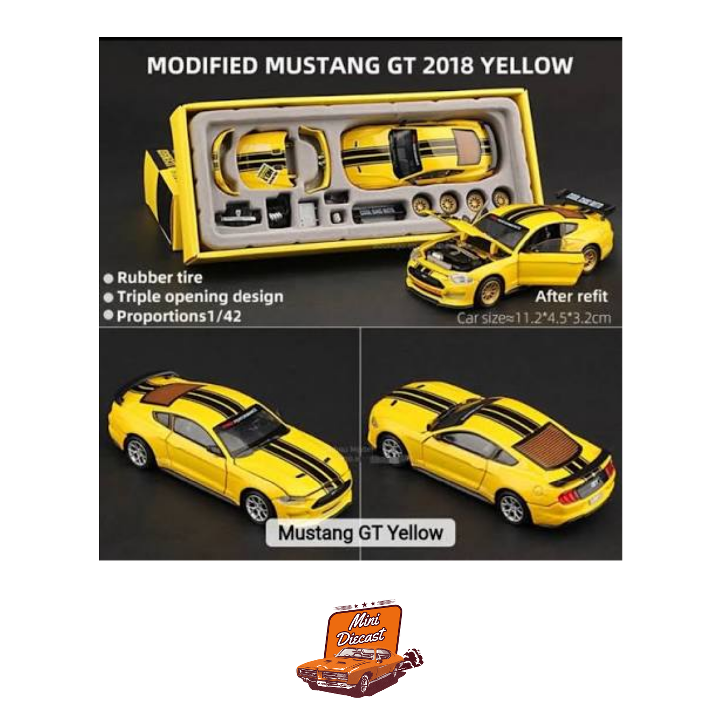 CCA Ford Mustang GT 2018 Car Tuning Yellow (67119) 1:42 Scale