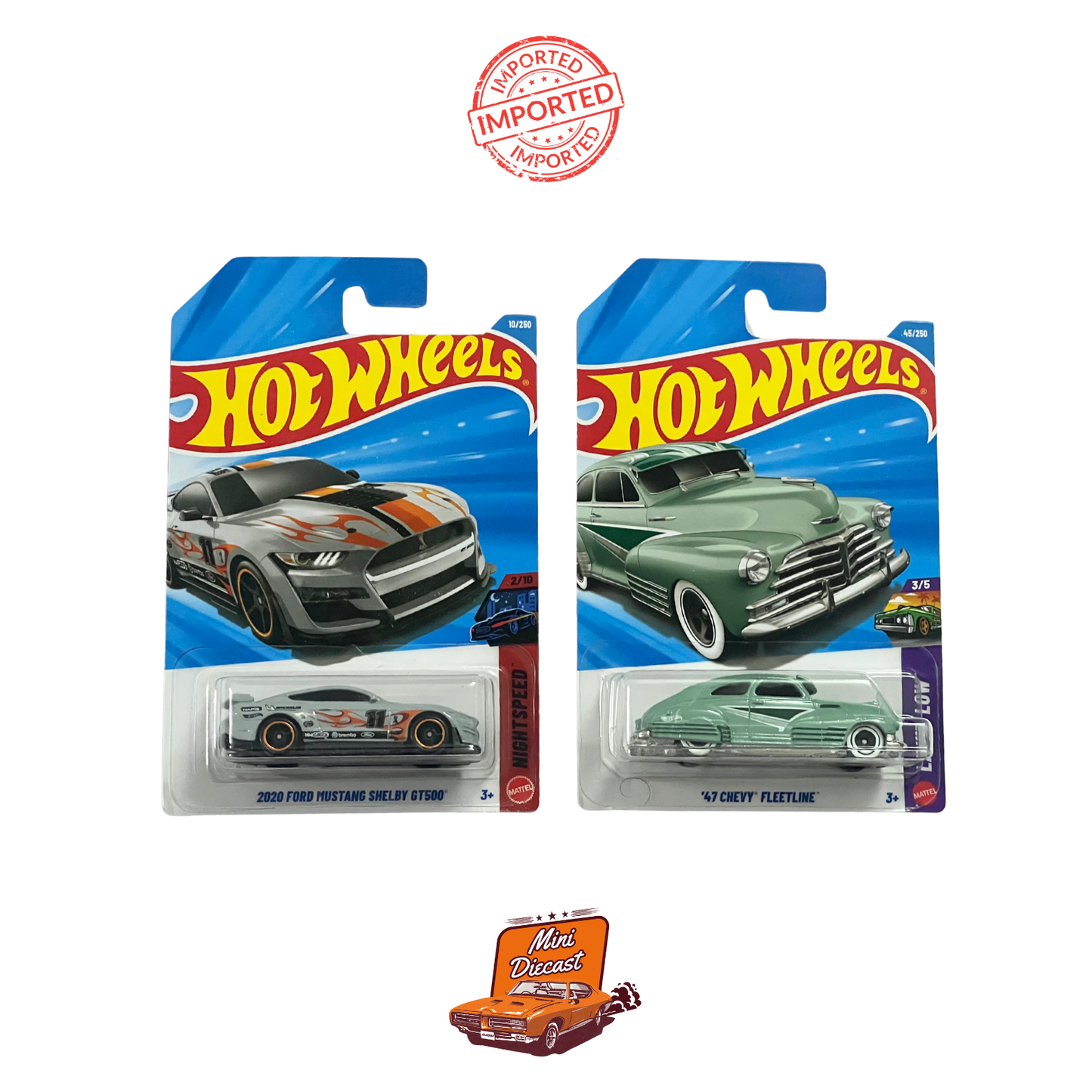 Hot Wheels Mainline (Set of 2) – 2020 Ford Mustang Shelby GT500 / ’47 Chevy Fleetline (Imported)