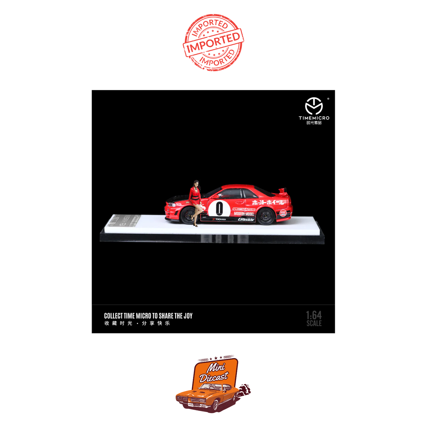 Time Micro Nissan Skyline GT-R (R34) Red with Figurine (Imported)