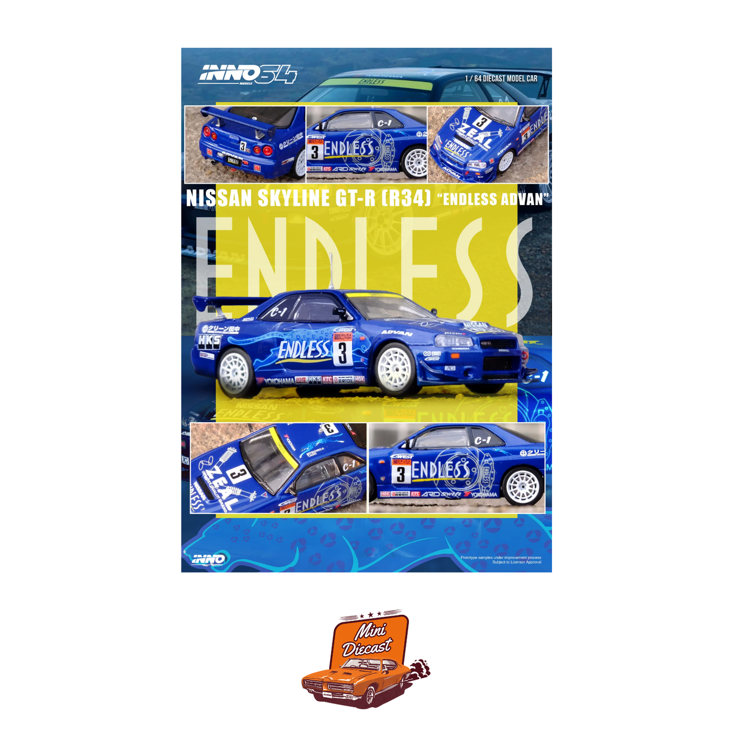 INNO64 Nissan Skyline GT-R (R34) #3 "Endless Advan" Super Taikyu Series 2002 Winner IN64-R34-STS02W
