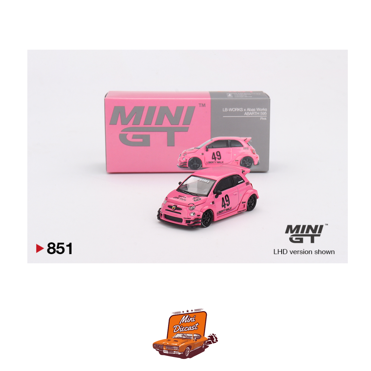 Mini GT #851 ABARTH 595 LB-WORKS x Abas Works Pink