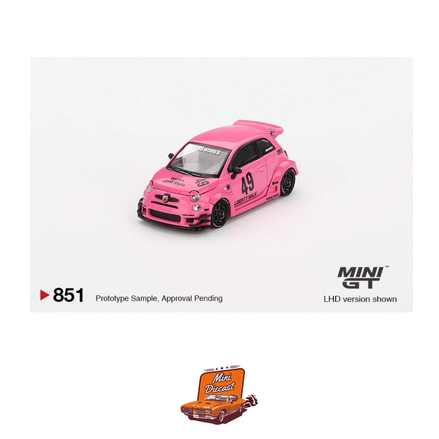 Mini GT #851 ABARTH 595 LB-WORKS x Abas Works Pink
