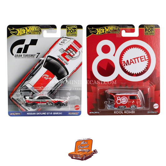 Hot Wheels Premium Pop Culture (Set of 2) – Gran Turismo 7 Nissan Skyline GT-R (R34) / ’80 Mattel Kool Kombi