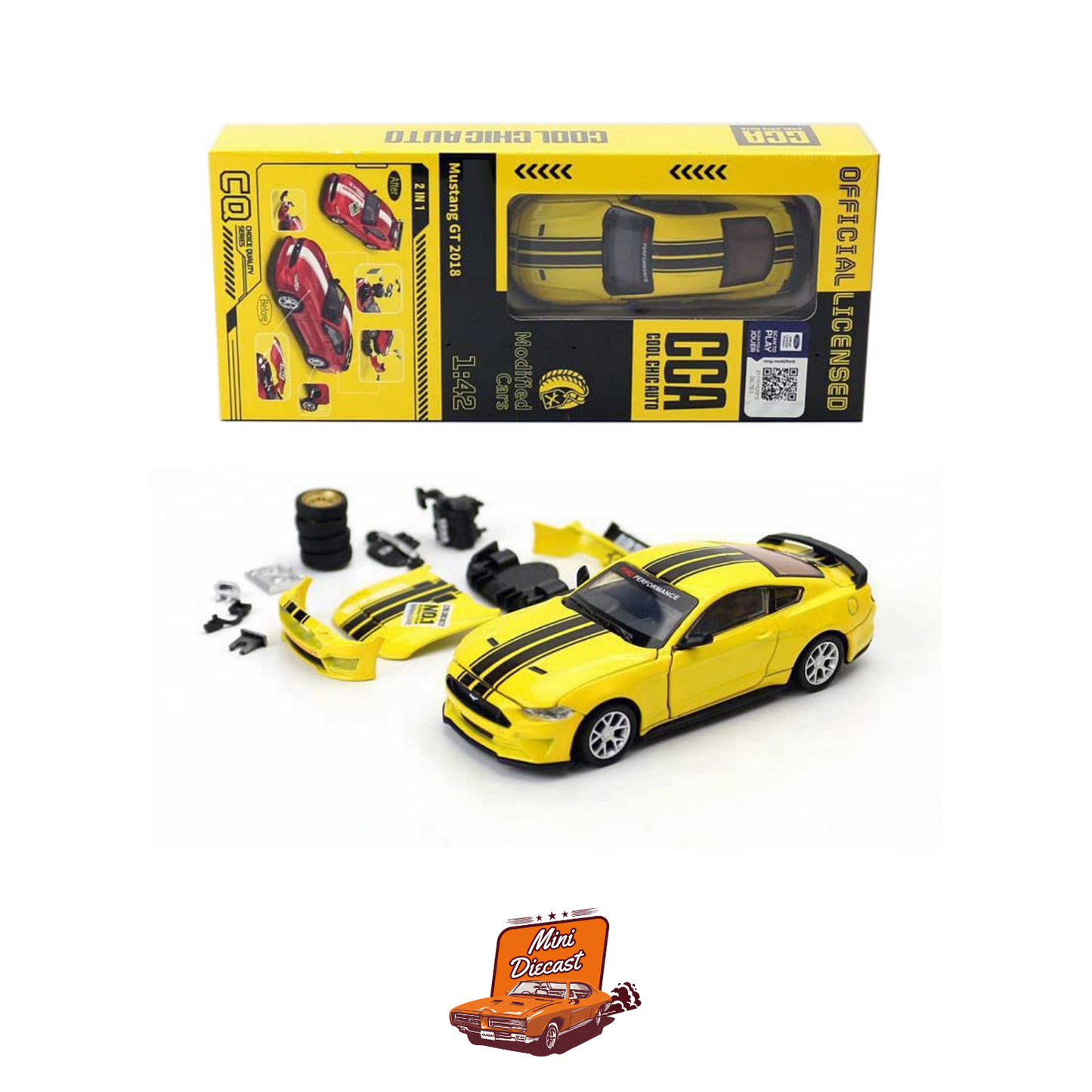 CCA Ford Mustang GT 2018 Car Tuning Yellow (67119) 1:42 Scale