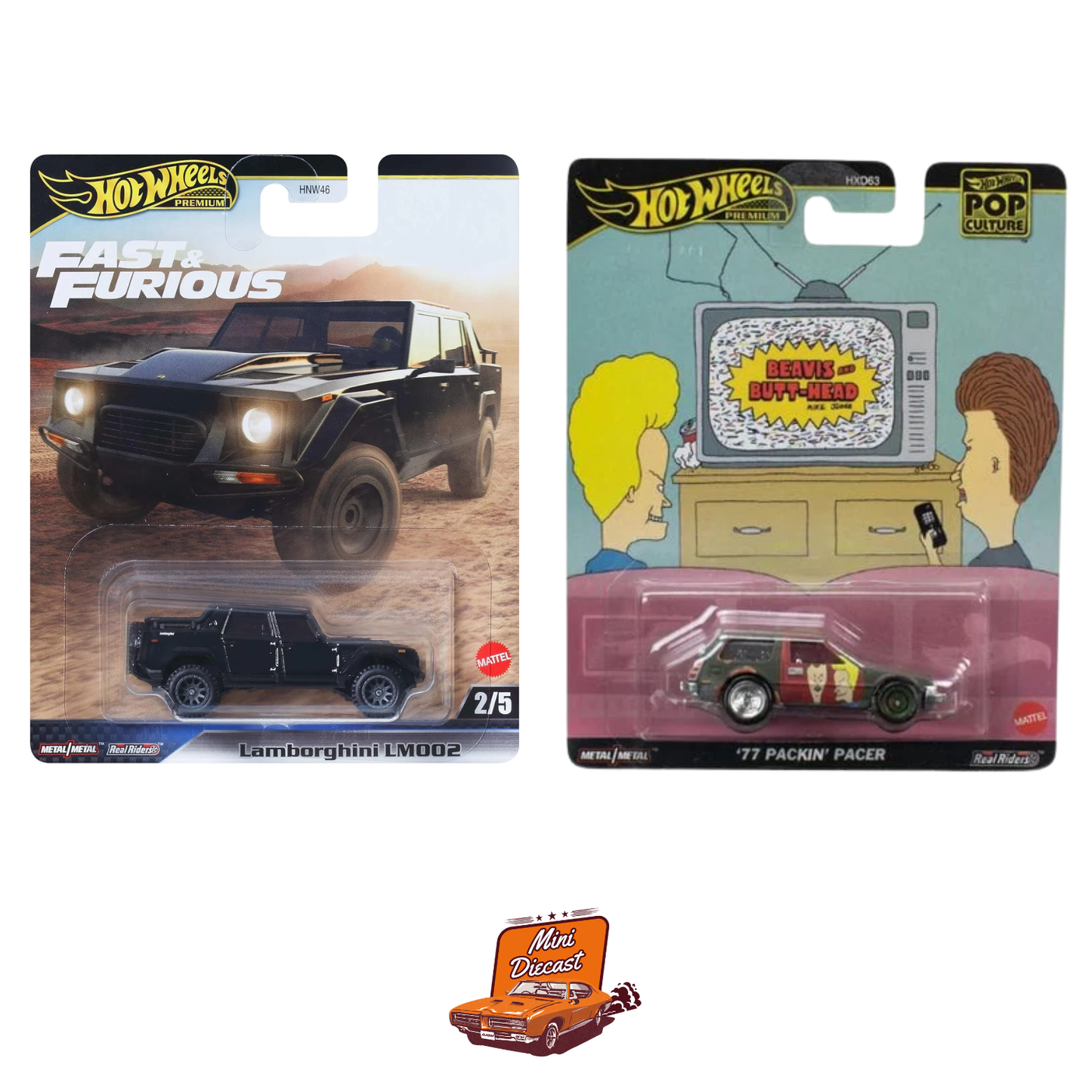 Hot Wheels Premium (Set of 2) – Fast & Furious Lamborghini LM002 / Pop Culture ’77 Packin Pacer
