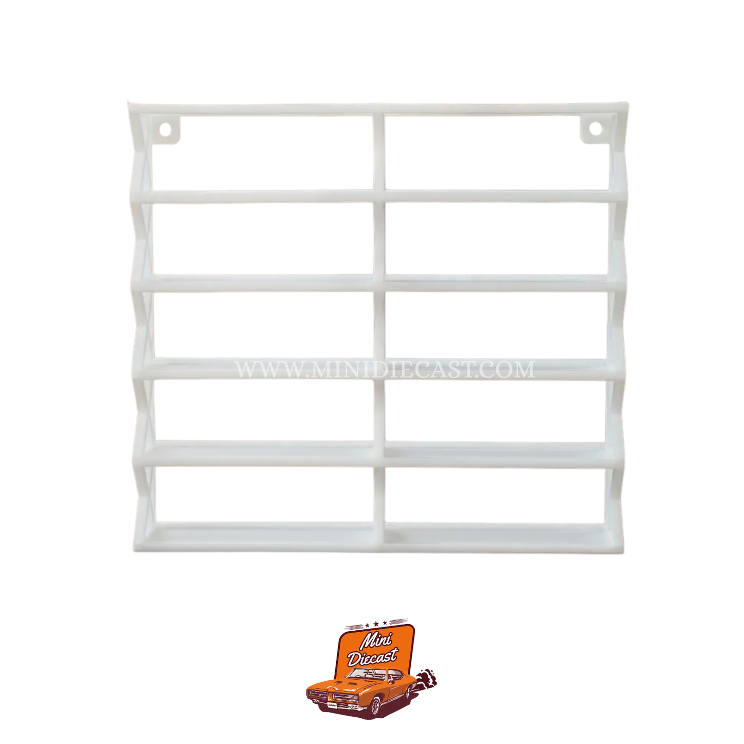 1:64 Diecast Car Wall Mounted Display Rack 3D Printed - 10 Spaces - White