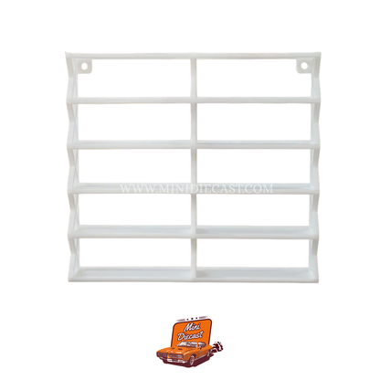 1:64 Diecast Car Wall Mounted Display Rack 3D Printed - 10 Spaces - White