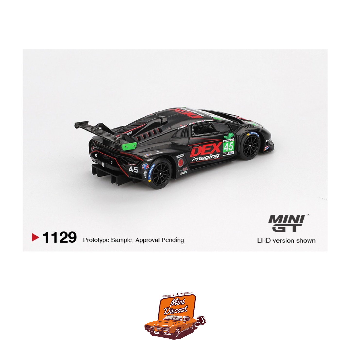 Mini GT #1129 Lamborghini Huracán GT3 EVO2 No.45 DEX Imaging (2024 IMSA D) – Coming Soon (ETA: Jan End 2026)