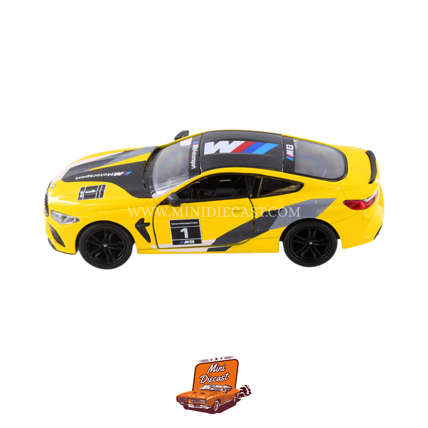 Kinsmart BMW M8 Competition Coupe (Livery Edition) – 1:38 Scale Yellow