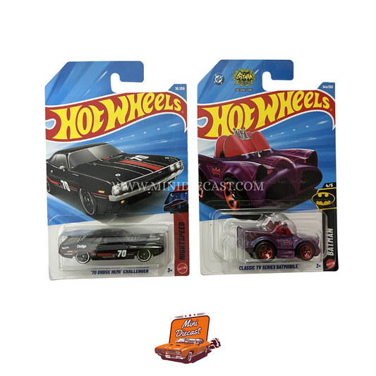 Hot Wheels Mainline (Set of 2) – ’70 Dodge HEMI Challenger / Classic TV Series Batmobile