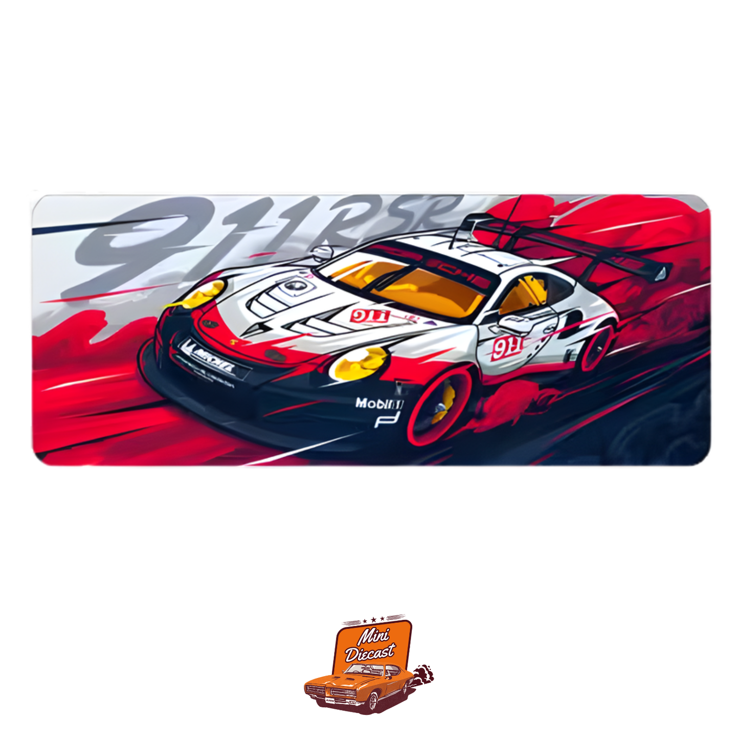 Car Design Printed Mat – White Sports Car Theme (Red Background)