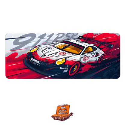 Car Design Printed Mat – White Sports Car Theme (Red Background)