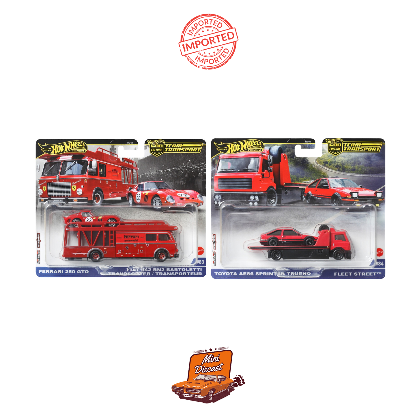 Hot Wheels Premium Team Transport Ferrari 250 GTO & Fiat 642 RN2 Bartoletti 2 Pack & Toyota AE86 Sprinter Trueno & Fleet Street 2 Pack (Imported)