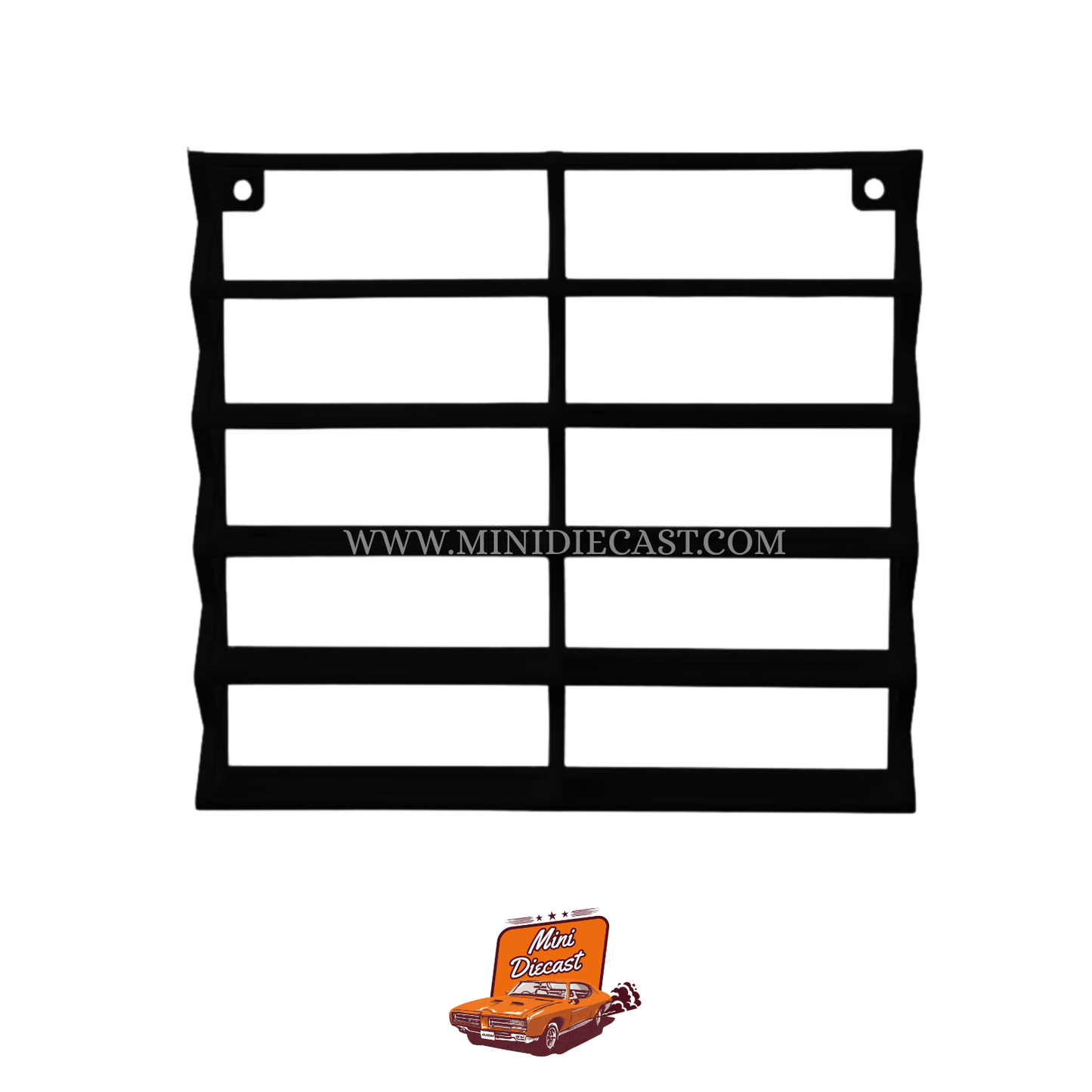 1:64 Diecast Car Wall Mounted Display Rack 3D Printed - 10 Spaces - Black