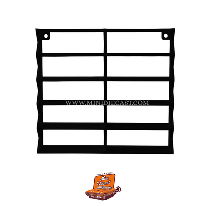 1:64 Diecast Car Wall Mounted Display Rack 3D Printed - 10 Spaces - Black