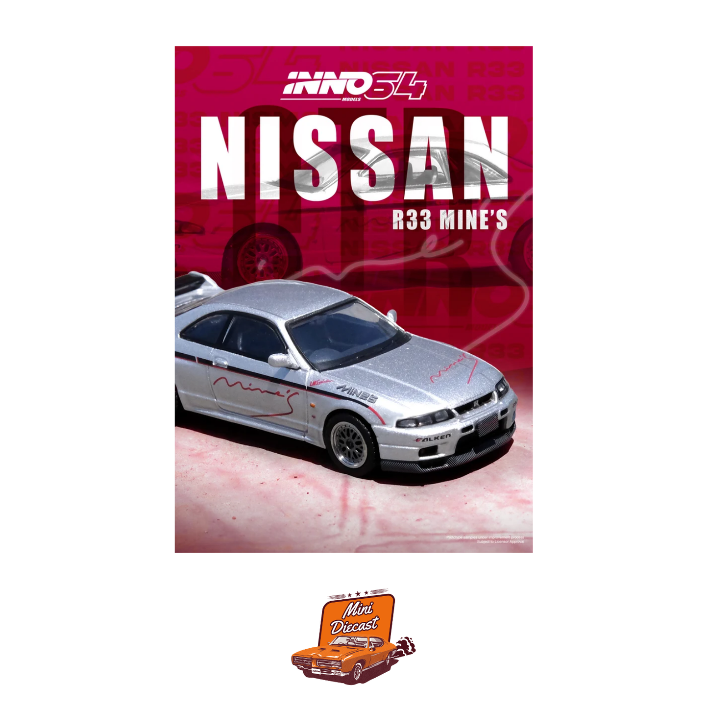 INNO64 Nissan Skyline GT-R N1 (R33) "Tuned by MINE'S" Silver IN64-R33-MINES-S