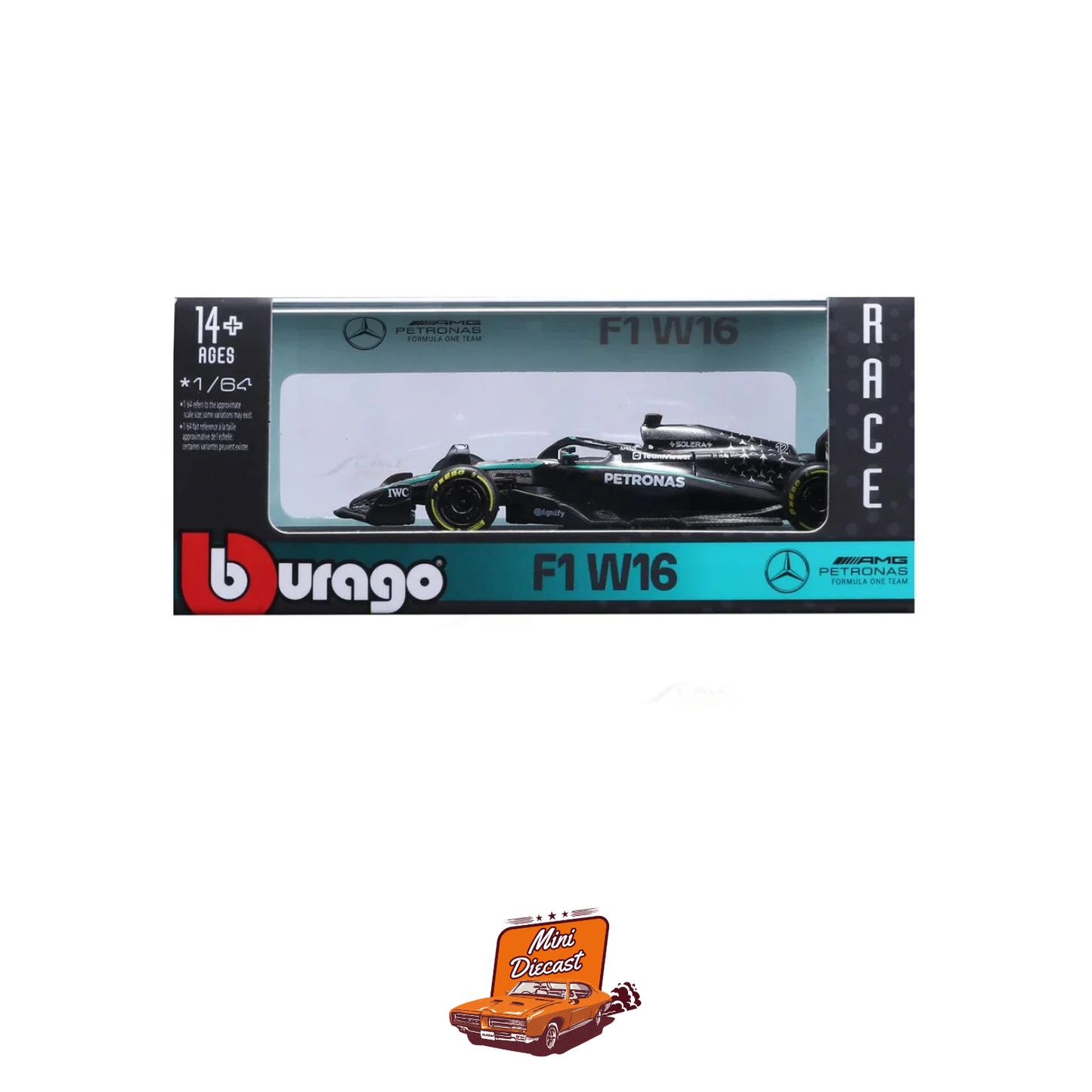 Bburago 1:64 Mercedes-AMG Petronas F1 W16 E Performance Kimi Antonelli with Acrylic Display Box