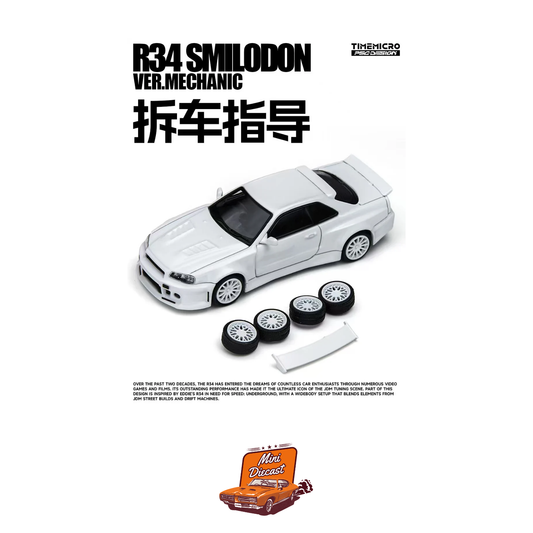 Time Micro × PSC Design Nissan R34 "Smilodon" White (Engineer Edition) (TM648402)