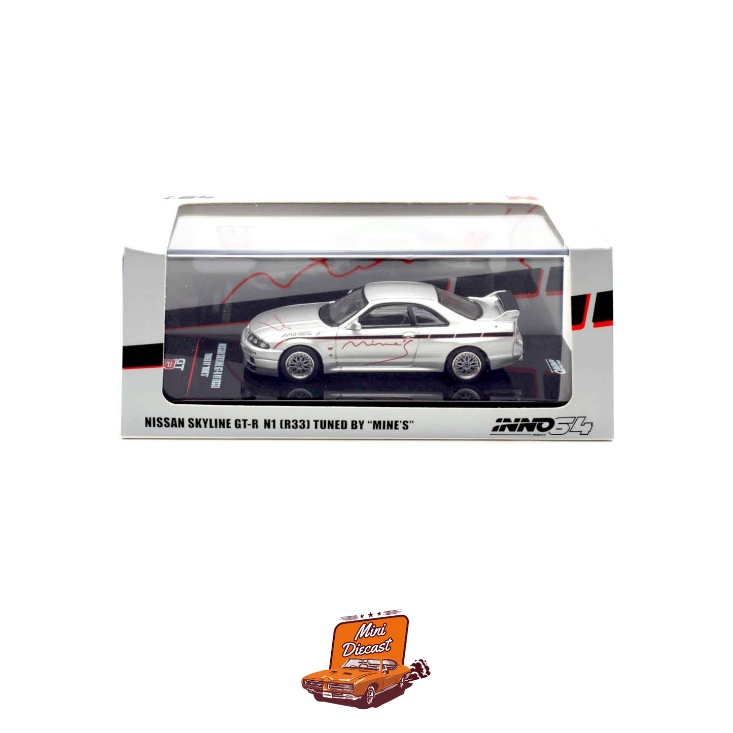 INNO64 Nissan Skyline GT-R N1 (R33) "Tuned by MINE'S" Silver IN64-R33-MINES-S