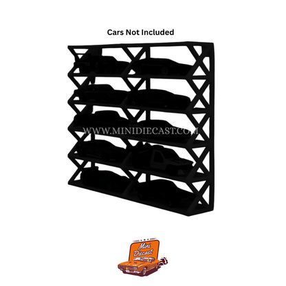 1:64 Diecast Car Wall Mounted Display Rack 3D Printed - 10 Spaces - Black