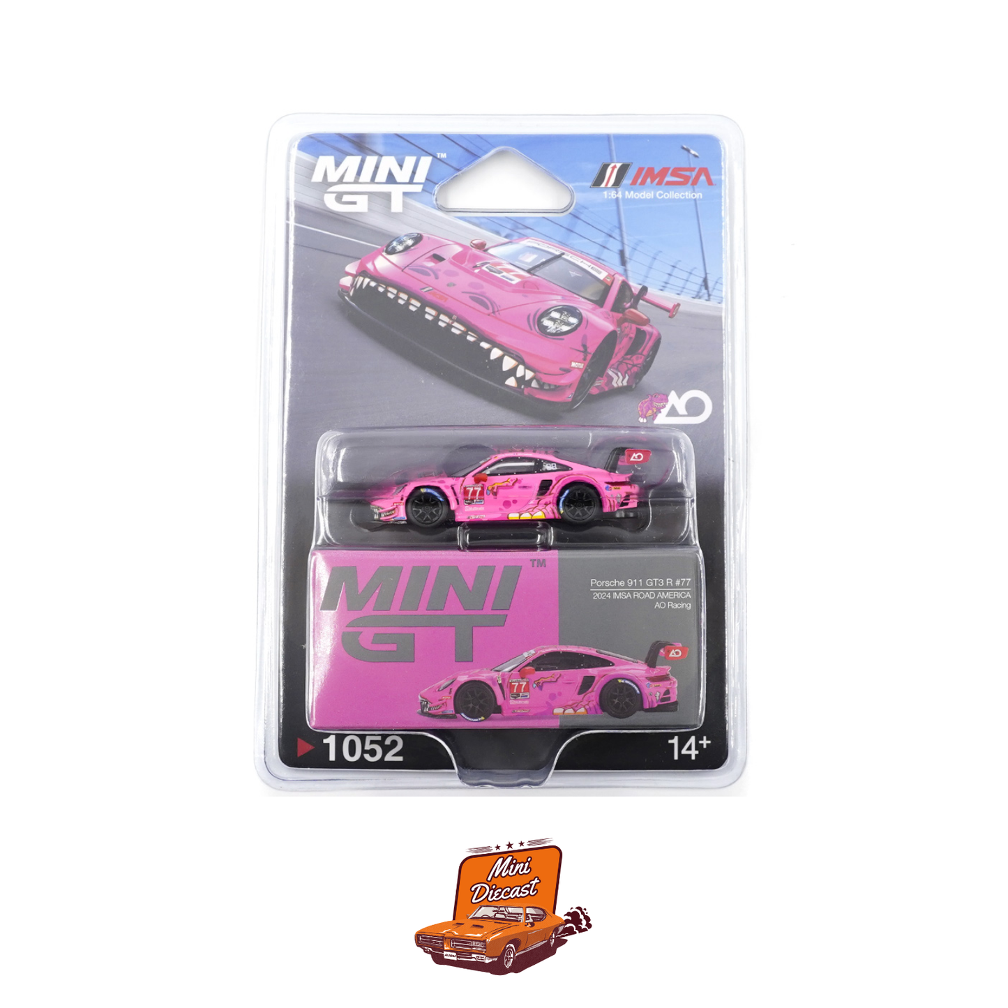 Mini GT #1052 Porsche 911 GT3 R “Roxy” #77 AO Racing 2024 IMSA