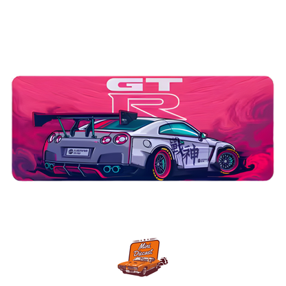 Car Design Printed Mat – JDM Style Theme (Grey Car / Dark Pink Background)