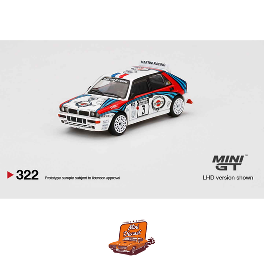 Mini GT #322 – Lancia Delta HF Integrale Evoluzione #3 (1992 Rally 1000 Lakes Winner / Outer Box Creased / Sealed)