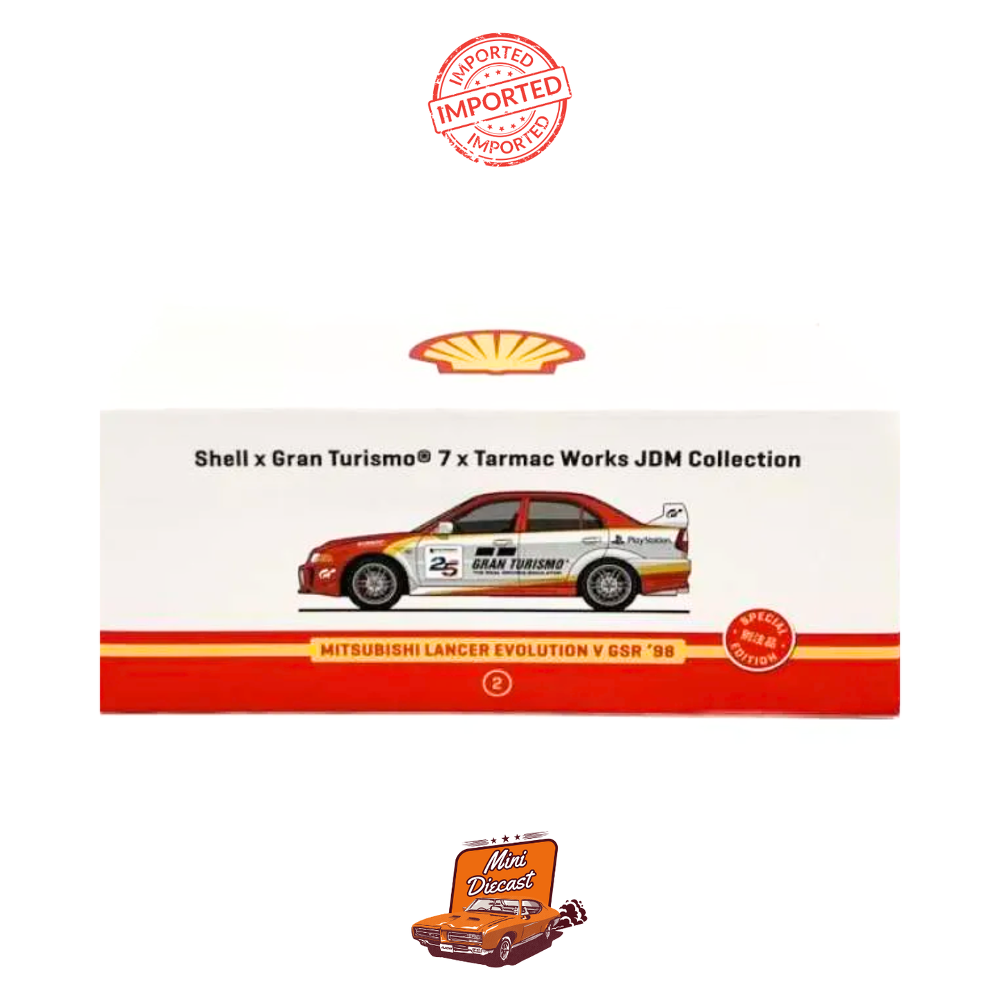 Shell x Gran Turismo 7 PlayStation x Tarmac Works JDM Collection Mitsubishi Lancer Evolution V GSR '98 (Unsealed)