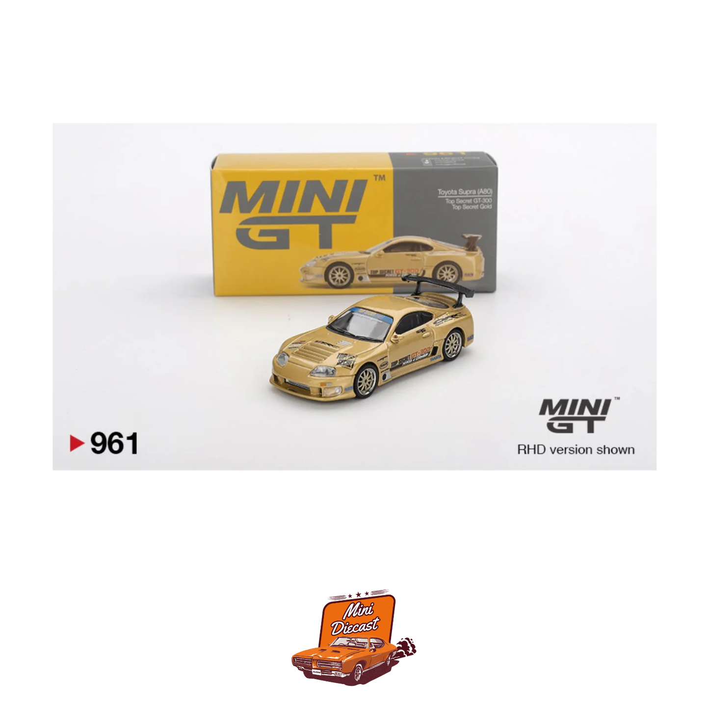Mini GT #961 – Toyota Supra (A80) Top Secret GT-300 (Top Secret Gold)