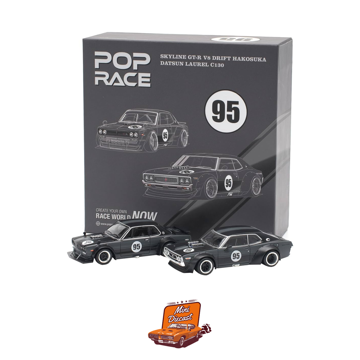 Pop Race Skyline GT-R V8 Drift Hakosuka & Datsun Laurel C130 Set (2025 HK Toy Car Salon Exclusive) (2 Cars)