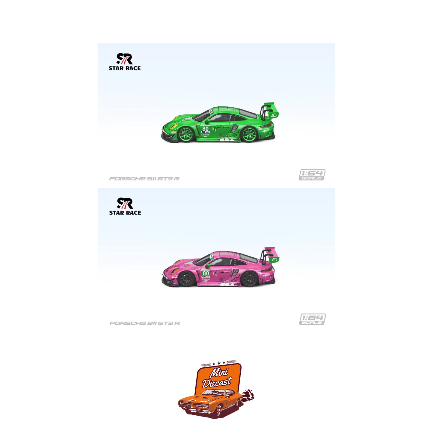 Star Race Porsche 911 GT3 R Rexy #80 & Roxy #80 AO Racing Combo (Imported) (2 Separate Acrylic Box)