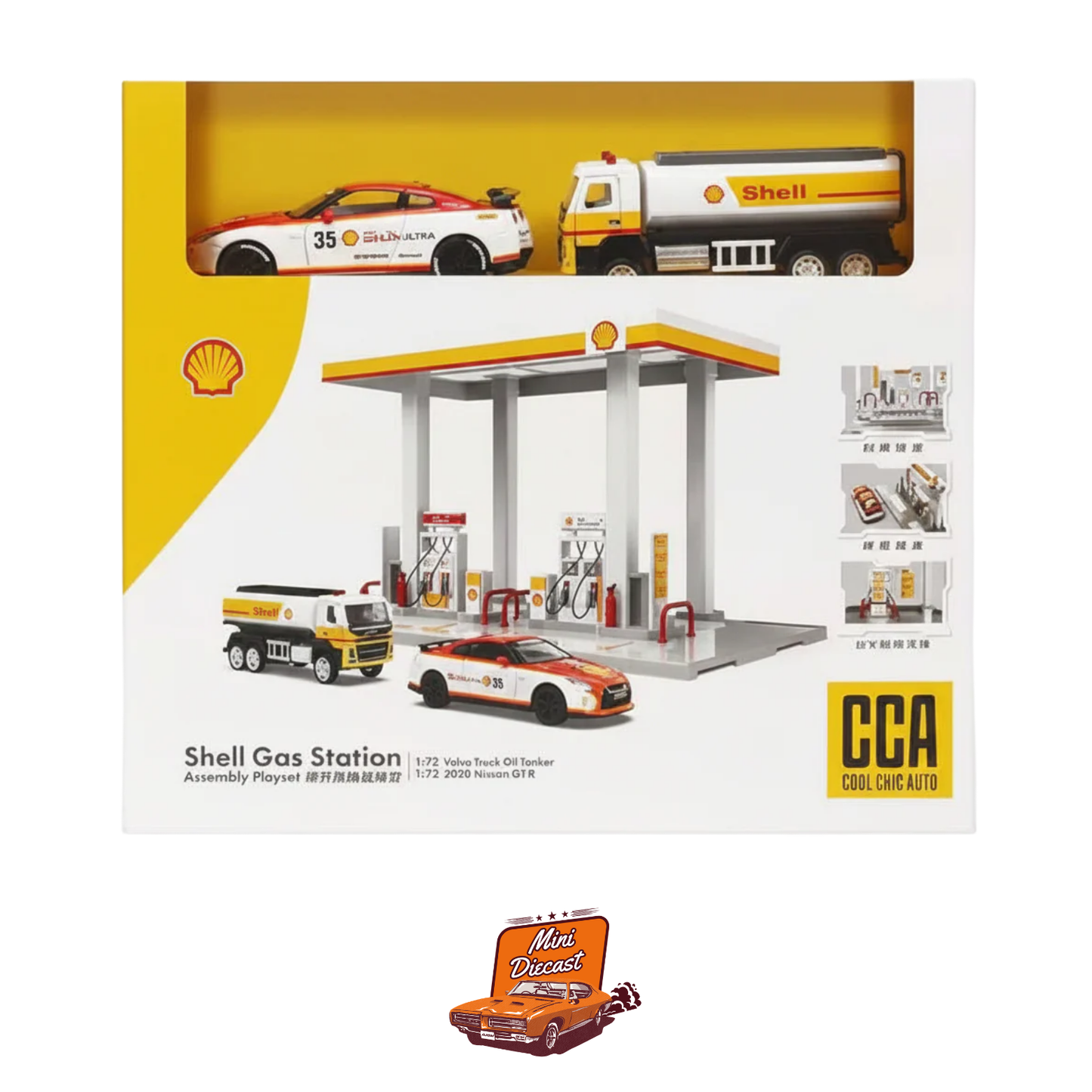 CCA 1:72 Volvo & 1:42 Nissan Diecast Model Shell Gas Station (67277E) (Creased Box)