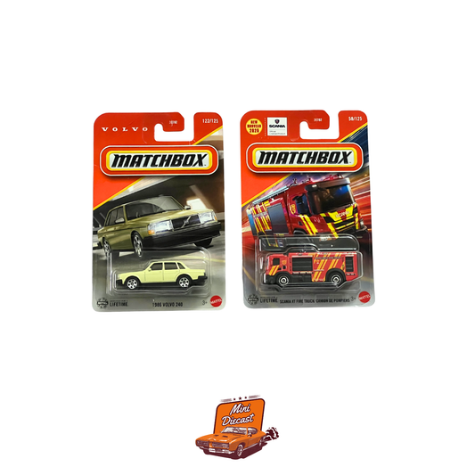 Matchbox (Set of 2) – 1986 Volvo 240 / Scania XT Fire Truck